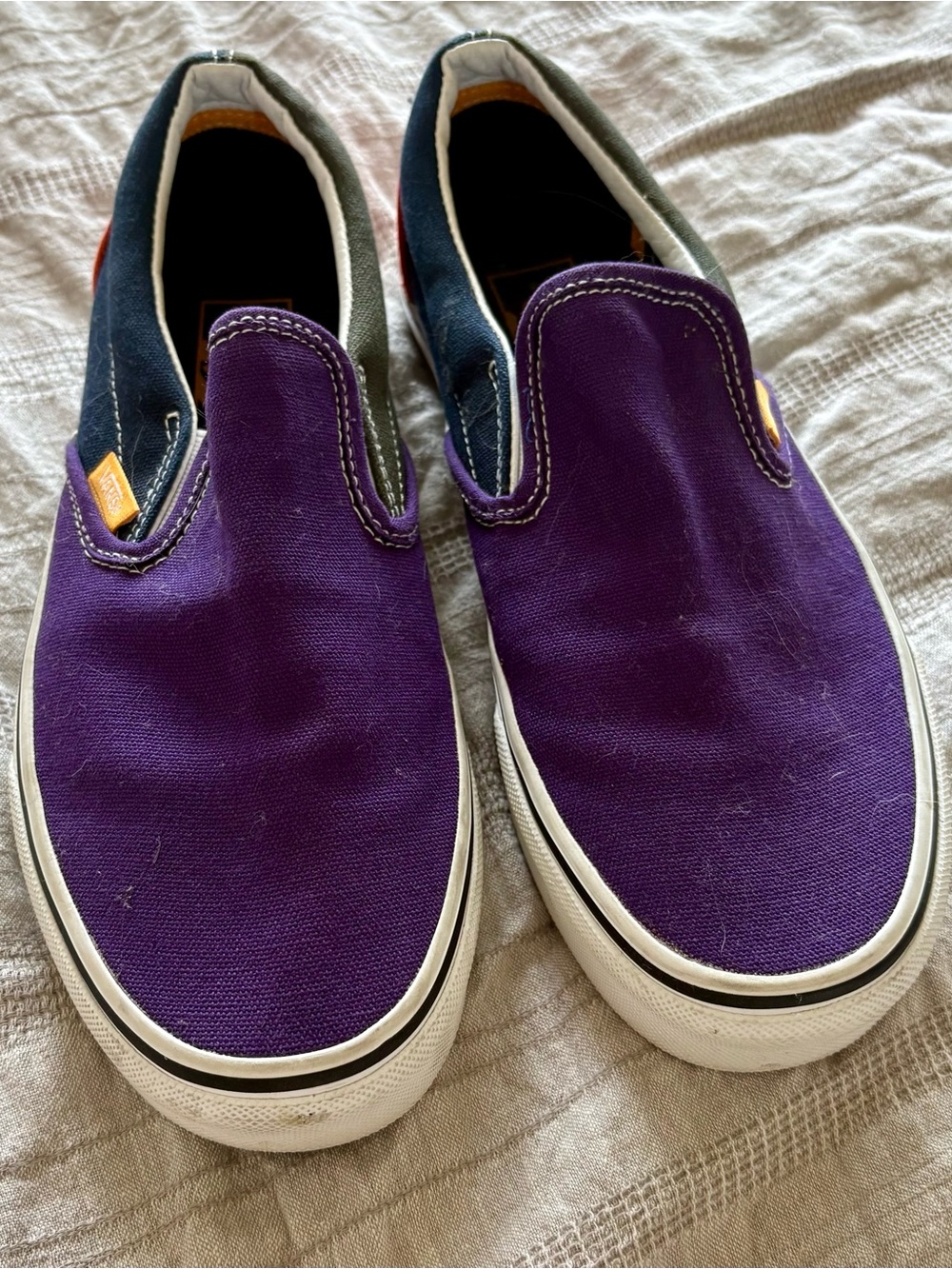 Vans Slip-On Canvas Shoes in Purple, Orange and Navy